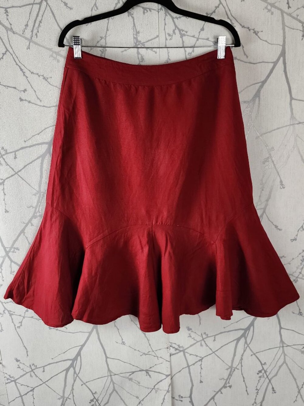 Jessica Red Linen Blend Peplum Flounce Skirt